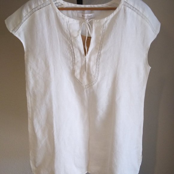 ❤️NWT Ellen Tracy Classic Linen Tunic w/ Crochet Trim - Picture 2 of 8